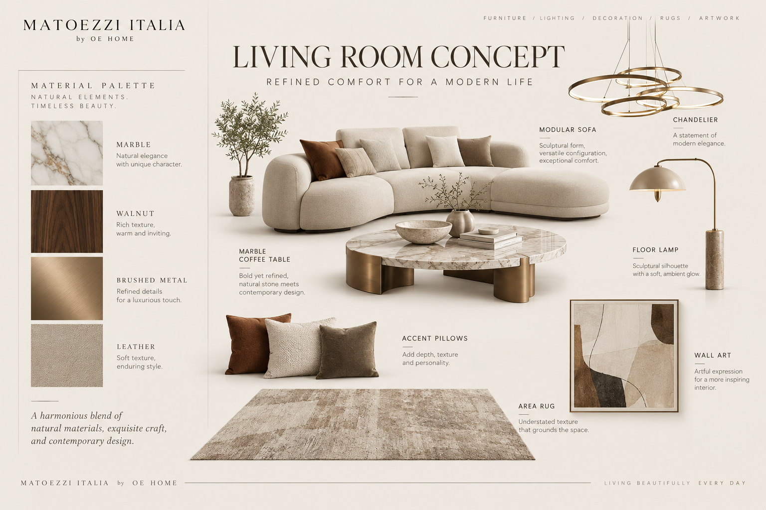 Living room concept with chandelier
