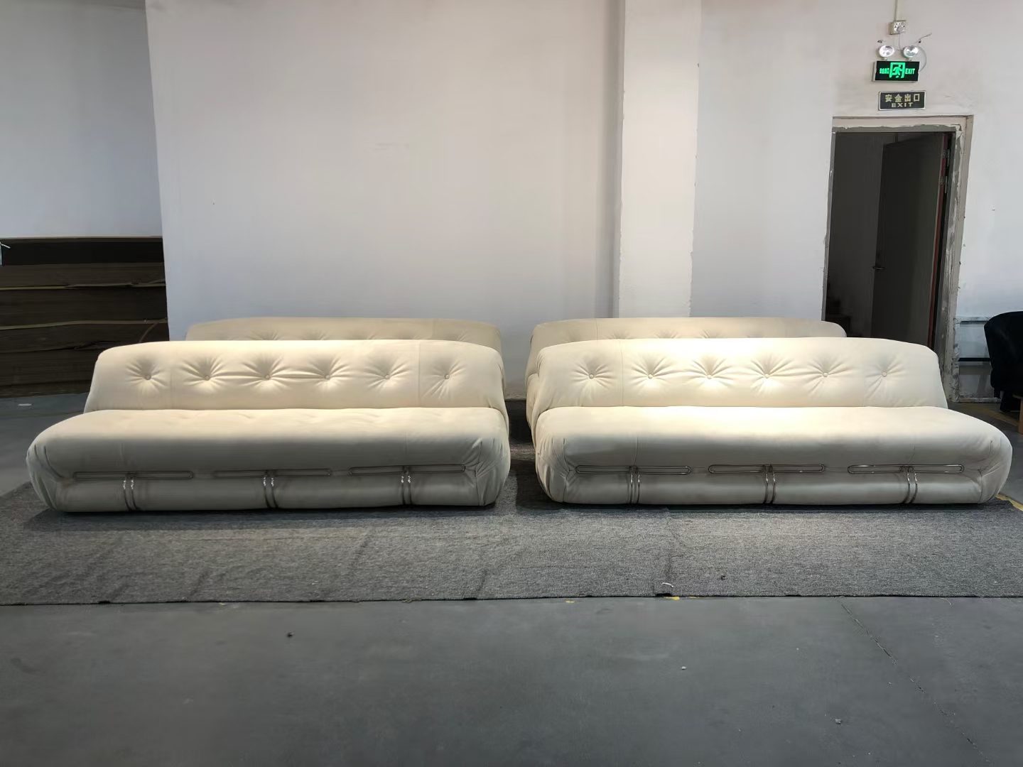 Custom sofa photographed on factory floor
