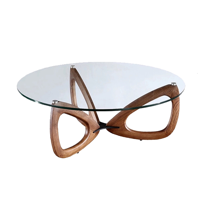 Nordic solid wood coffee table tempered glass ash wood