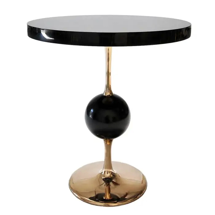 End Table in Polished Cast Bronze and Genuine Ebony Top