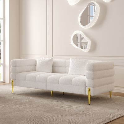 Modern White Upholstered 3 Seater Sofa for Living Room