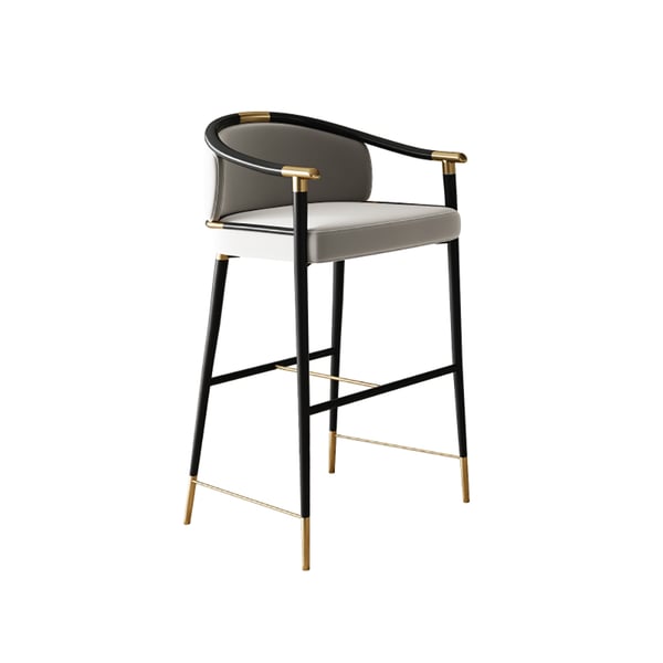 Modern bar stool with arms and height, upholstered in gray velvet