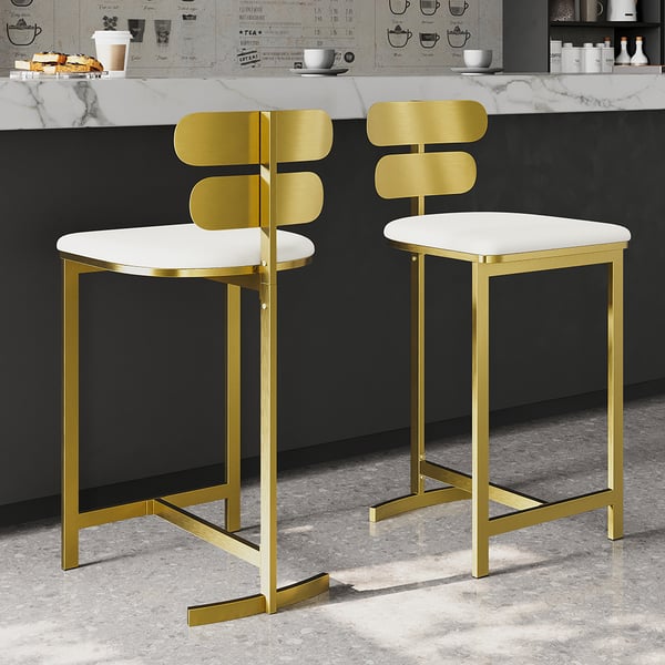 Modern PU Leather Counter Stool with Back Kitchen Chair with Gold Base