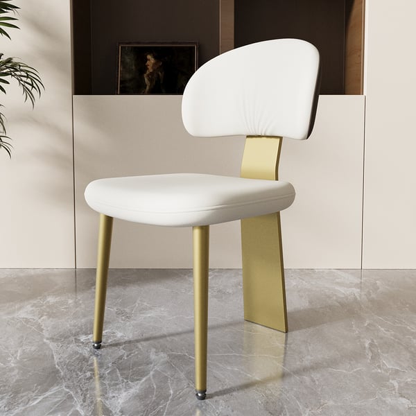White Upholstered Dining Chair Modern Armless Side Chair Curved Back