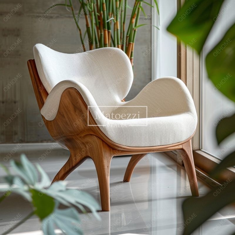 Solid Wood Single Seater Velvet Armchair