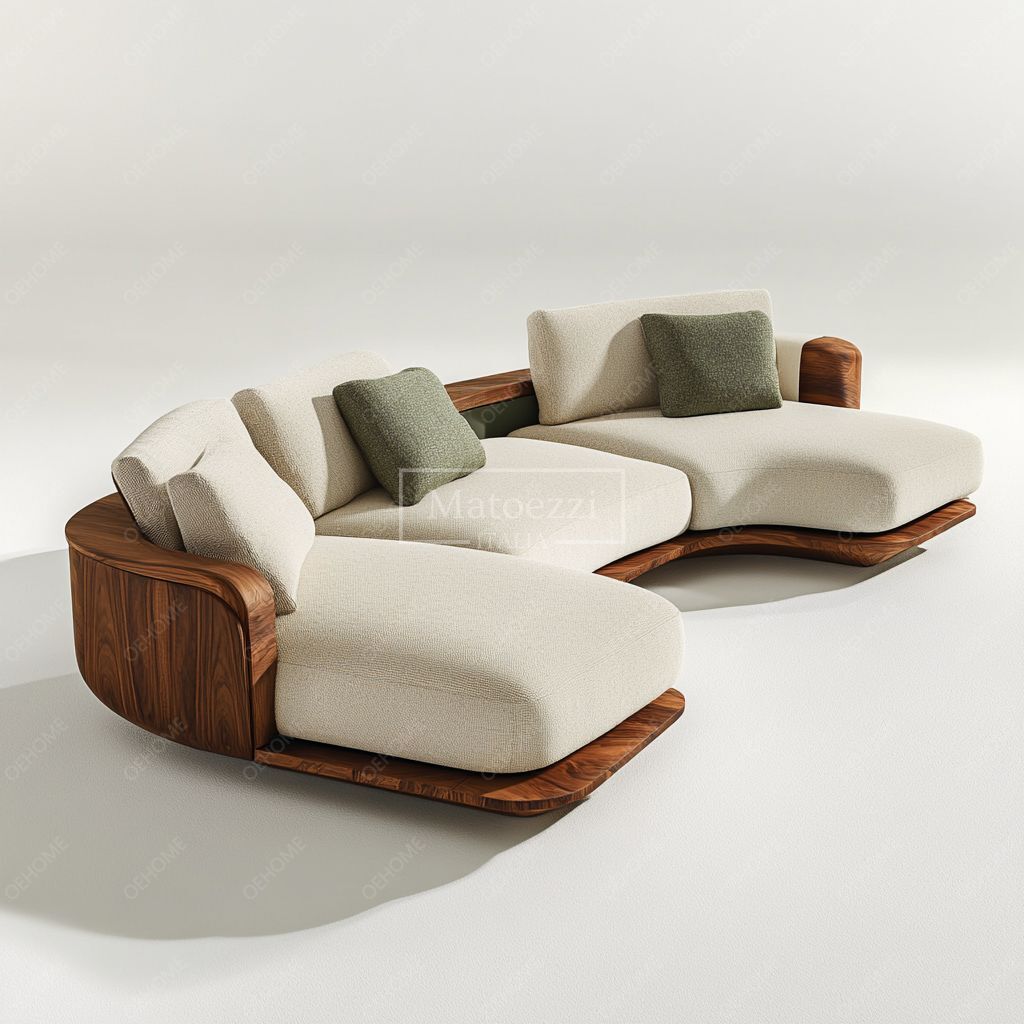 Modern Solid Wood Linen Fabric 3-Seater Sofa